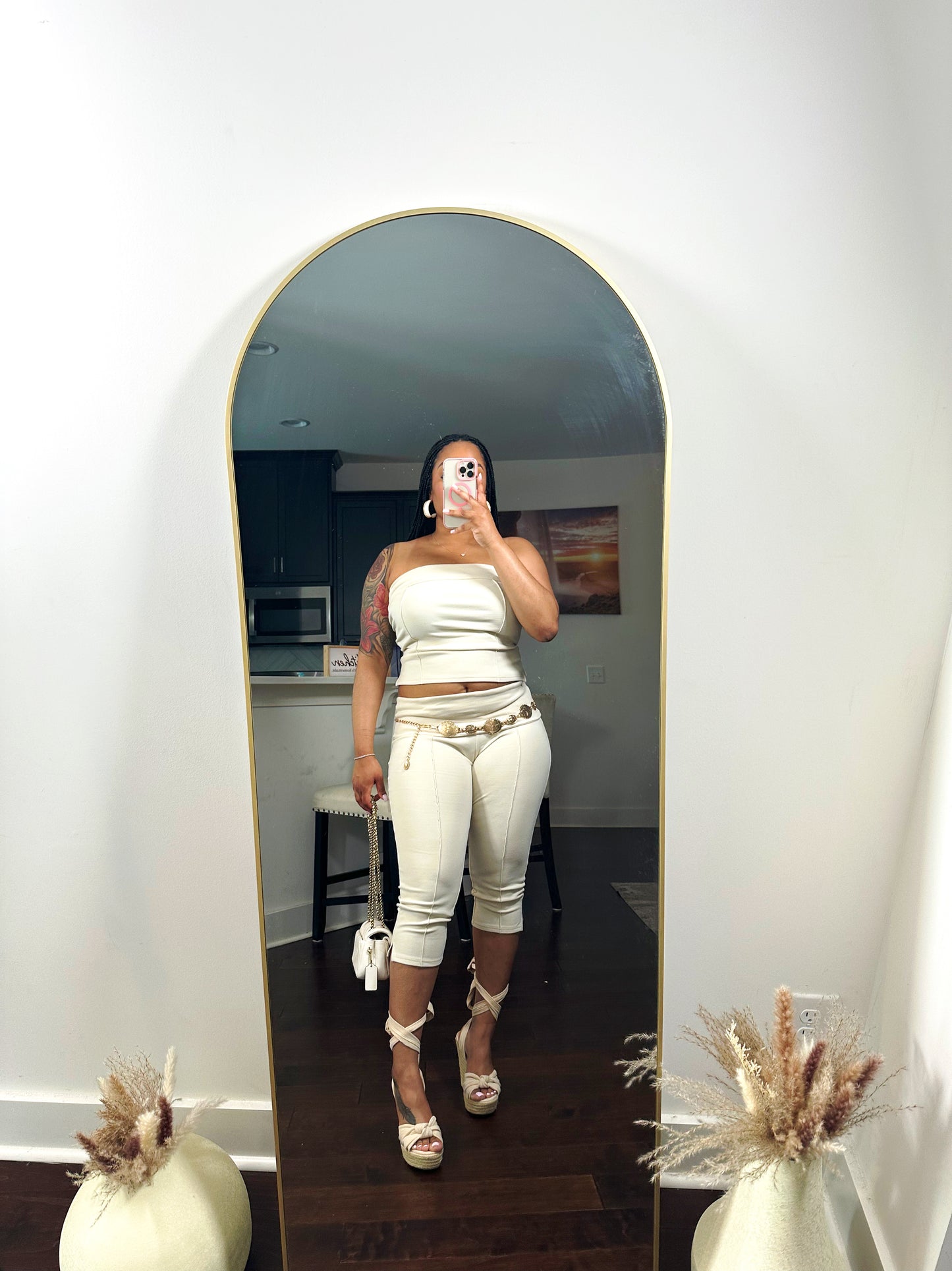 Cream Strapless Corset Top & Capri Pants Set