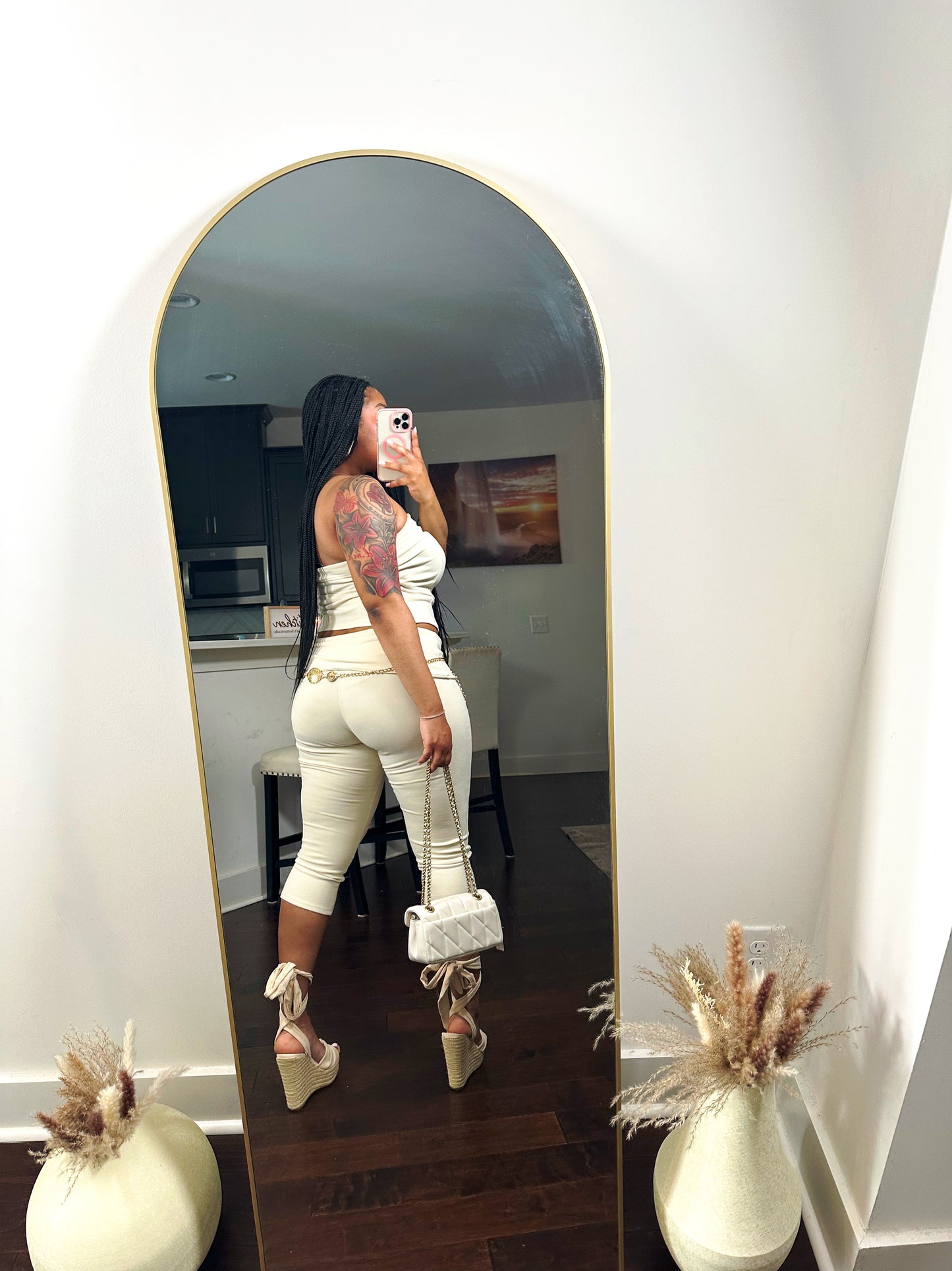 Cream Strapless Corset Top & Capri Pants Set
