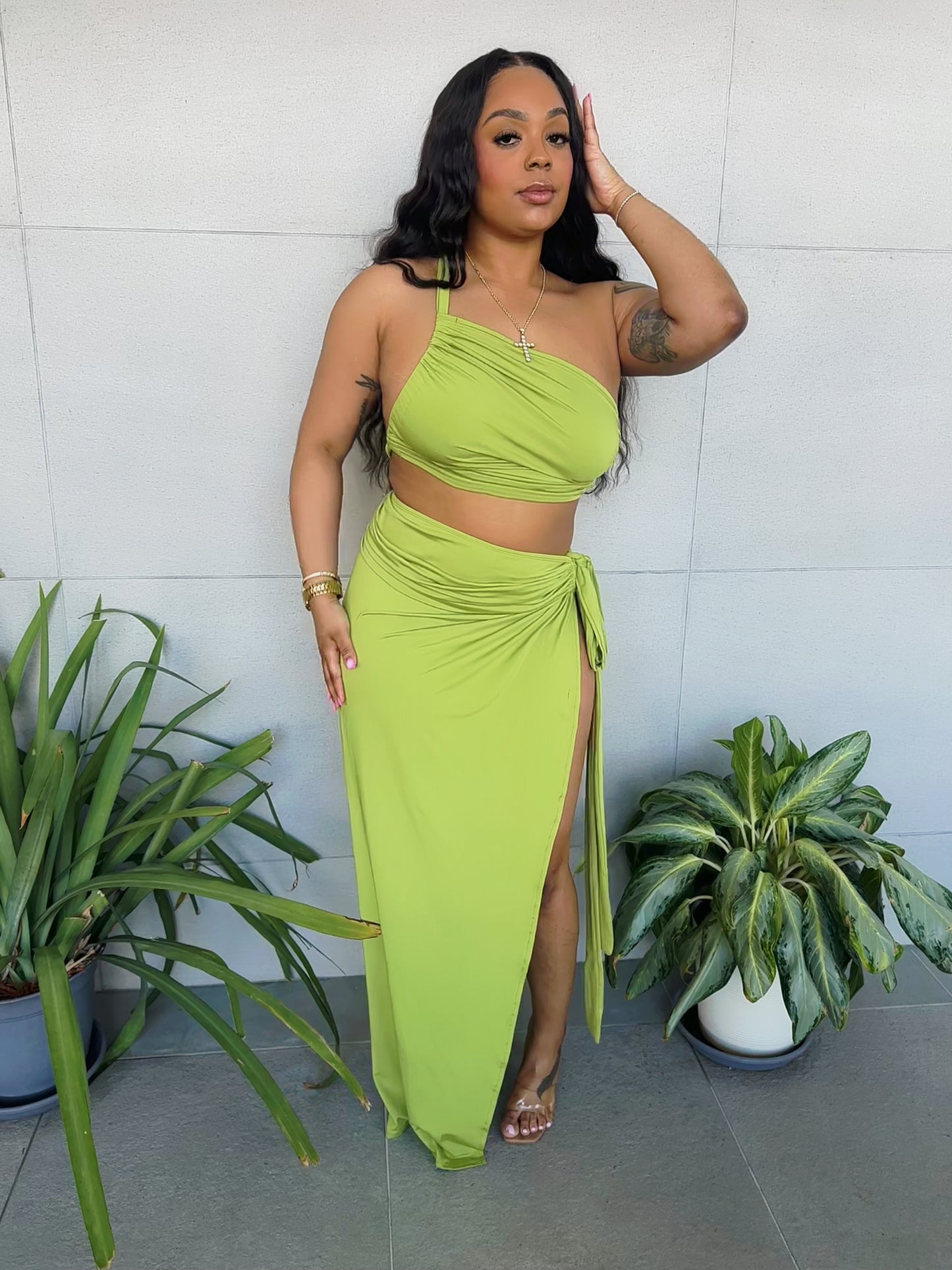 Island Goddess Two-Piece Set – Lime Green