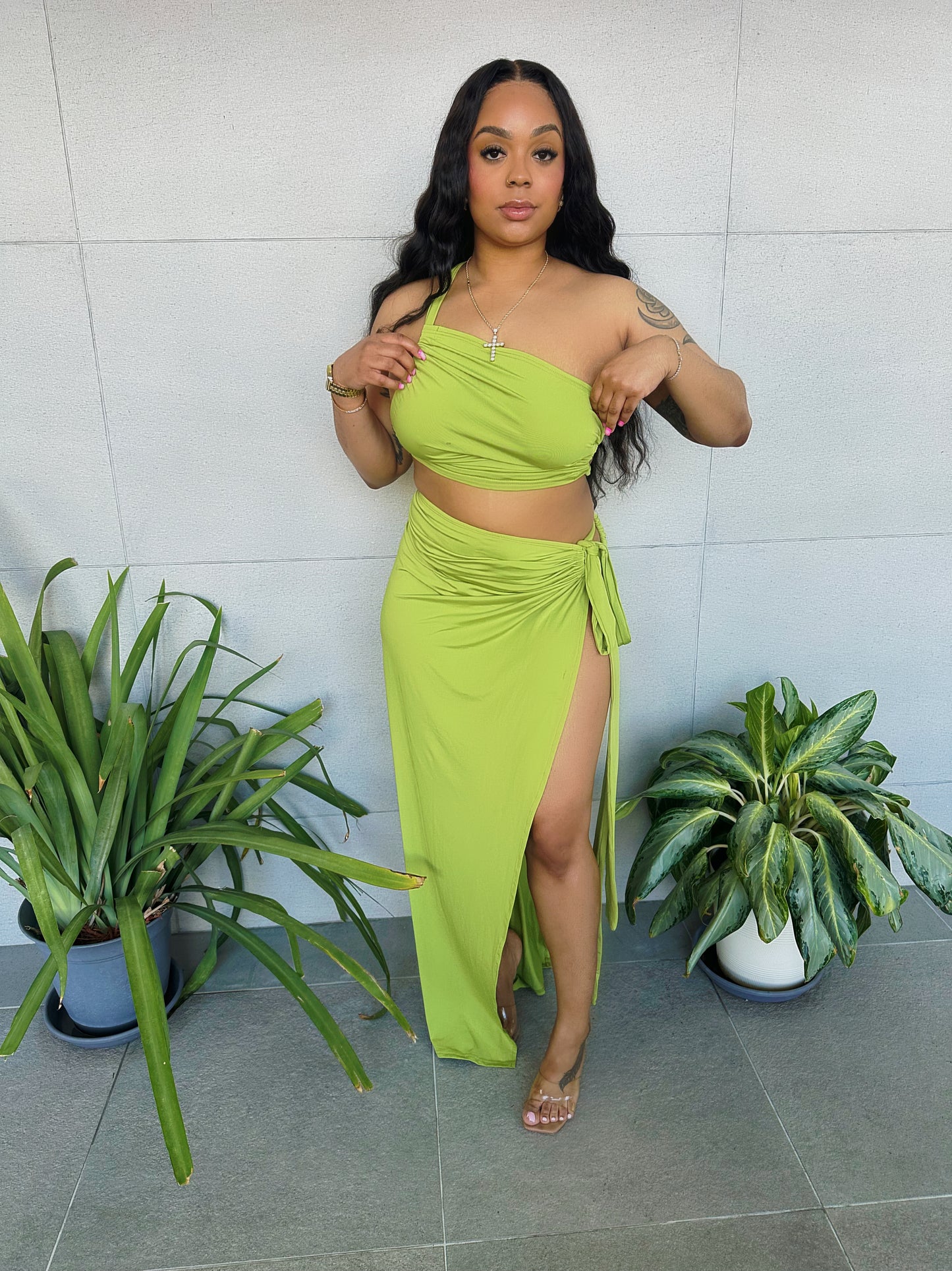 Island Goddess Two-Piece Set – Lime Green