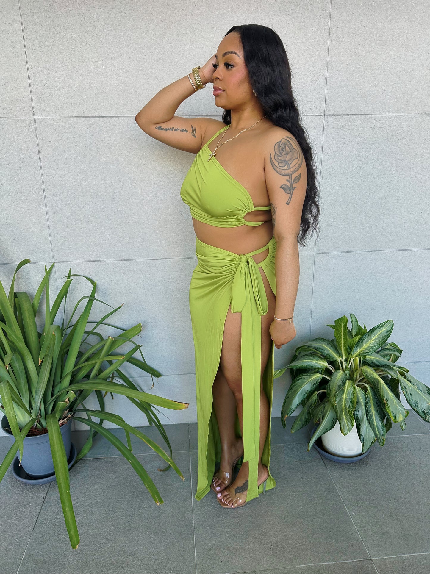 Island Goddess Two-Piece Set – Lime Green