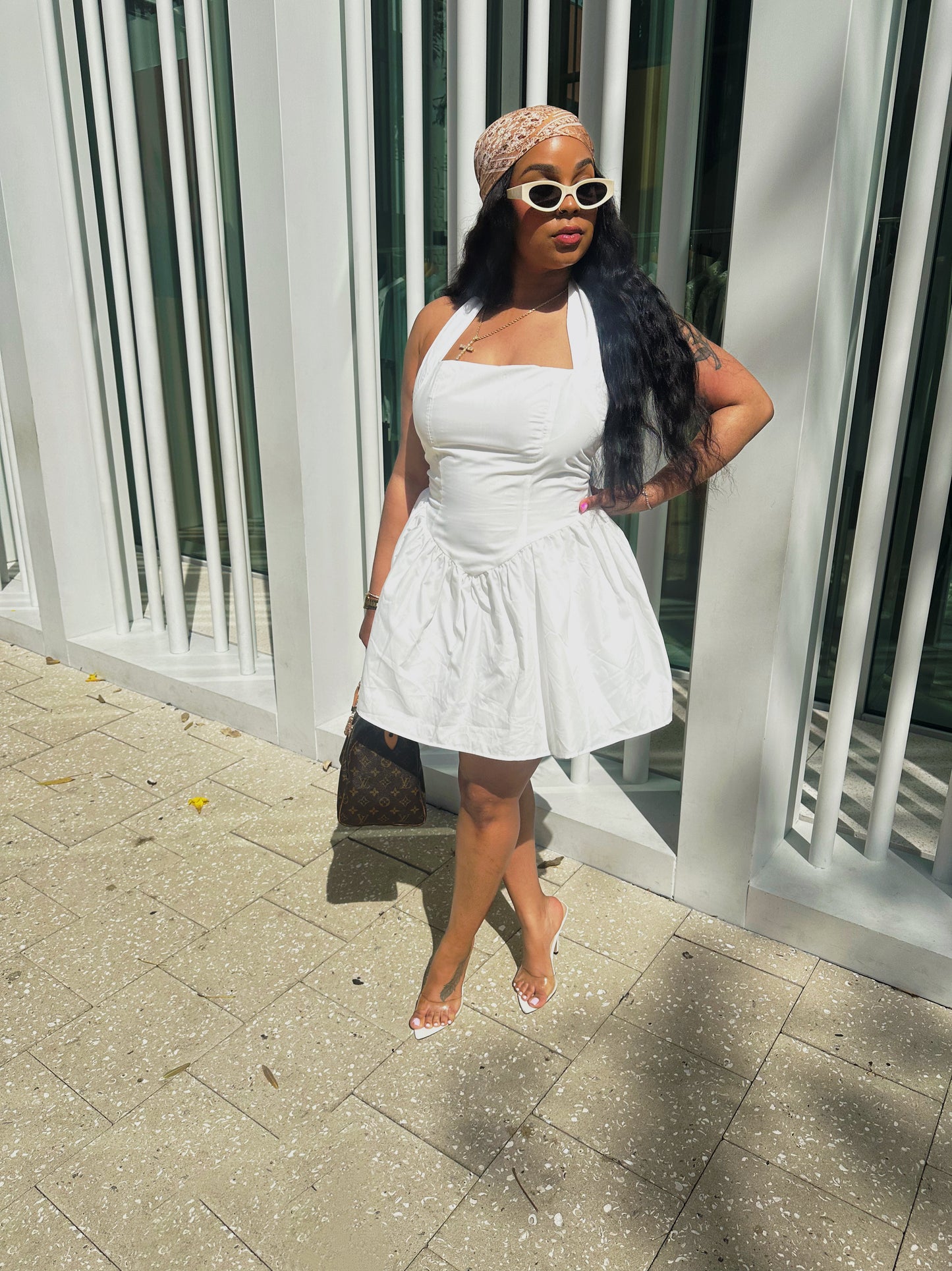 Santorini Luxe White Halter Dress