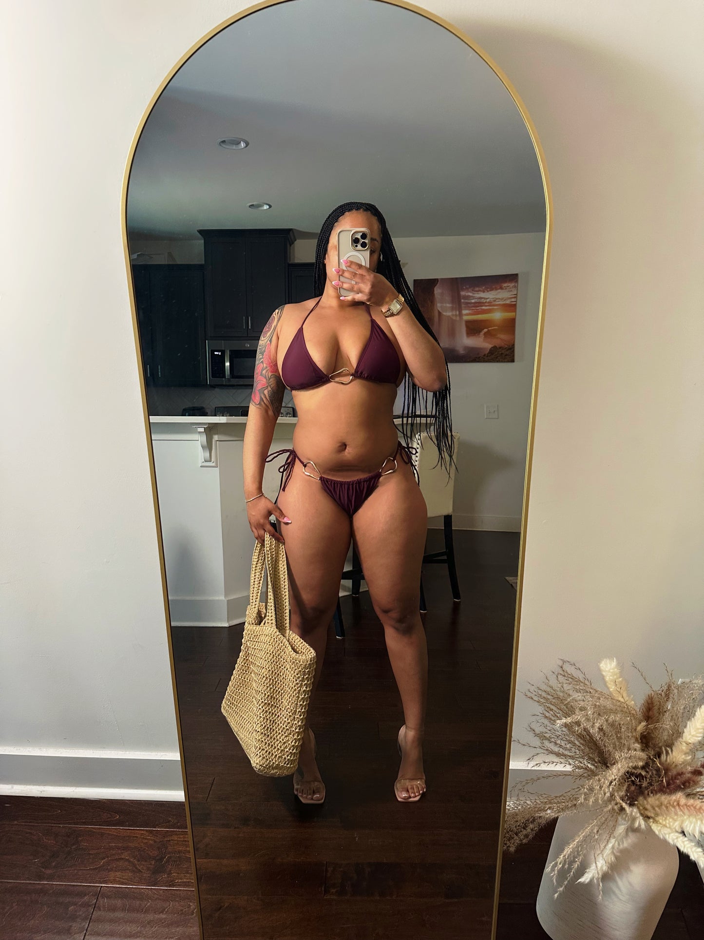 Miranda Gold Detail Two Piece Swimsuit- Burgundy