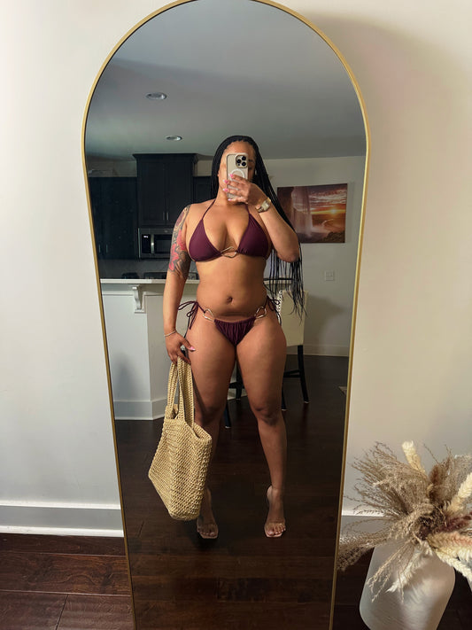 Miranda Gold Detail Two Piece Swimsuit- Burgundy