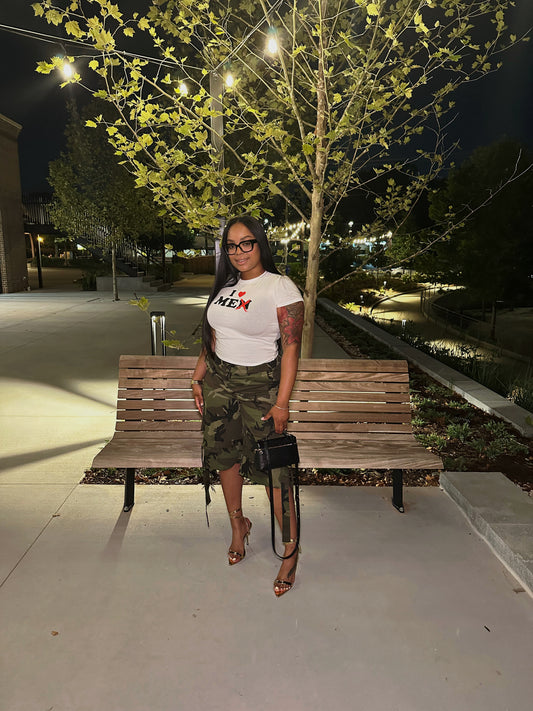 Camo Mami Drawstring Cargo Jorts– Army Green