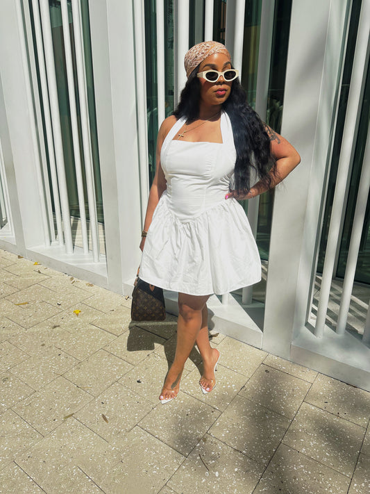 Santorini Luxe White Halter Dress